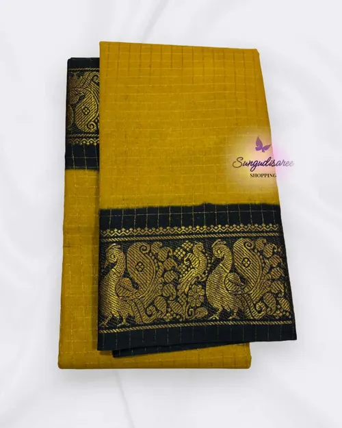 Mustard with black zari kattam saree